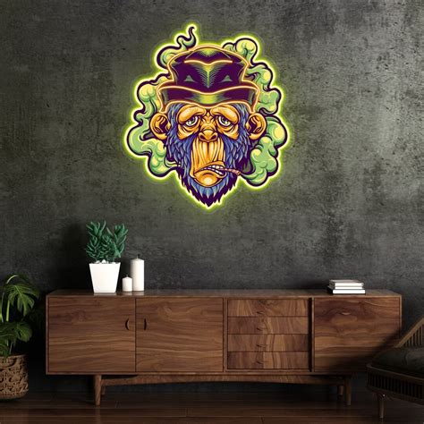 Monkey Smoking Cigar Neon Sign UV Print Led Wall Art Decor Etsy