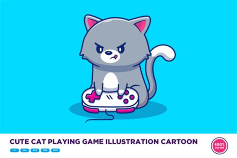 Cute Cat Playing Game Illustration Afbeelding Door Catalyststuff · Creative Fabrica