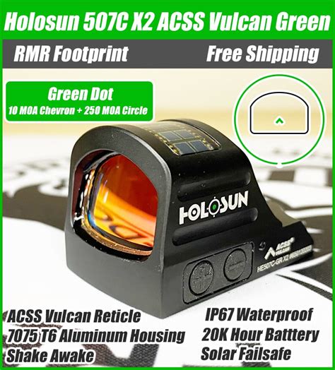 holosun   green dot acss vulcan reticle rmr footprint solar fa