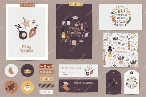 Premium Vector | Christmas set with Christmas cards, notes, stickers ...