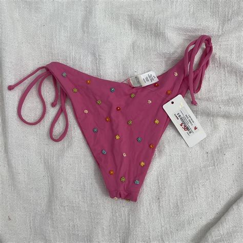 Nwt L Space Pink Bikini Bottoms With Bead Flower Depop