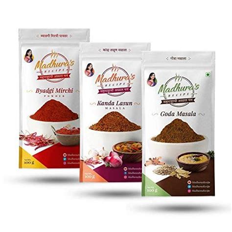 Madhura S Recipe Masala Pack Of 3 Goda Masala Byadgi Mirchi Powder