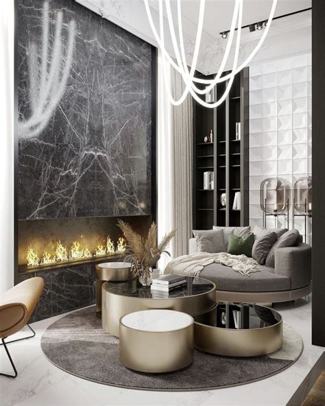 A Modern Living Room With Marble Walls And Flooring