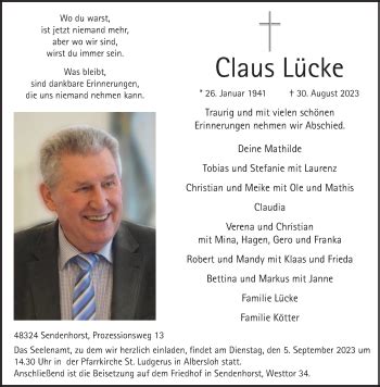 Traueranzeigen von Claus Lücke trauer ms