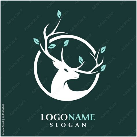 Beautiful Circle Deer Logo With Leaf Element On The Antler Stock Vector