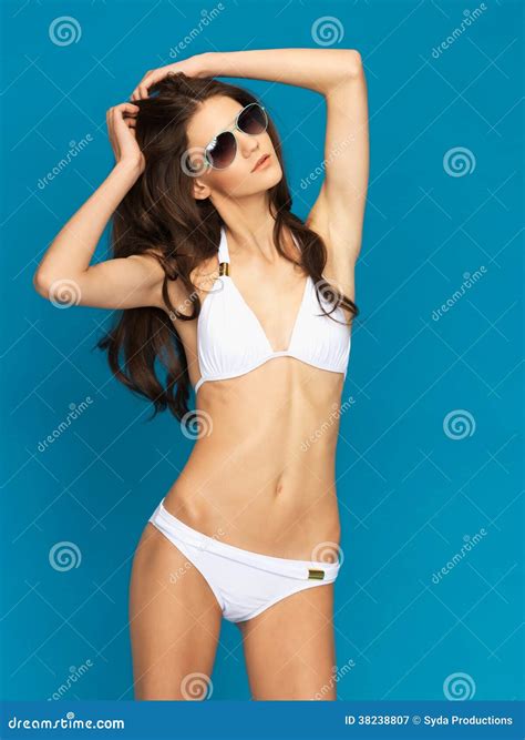 Model Posing In White Bikini Stock Image Image Of Long Glamour 38238807