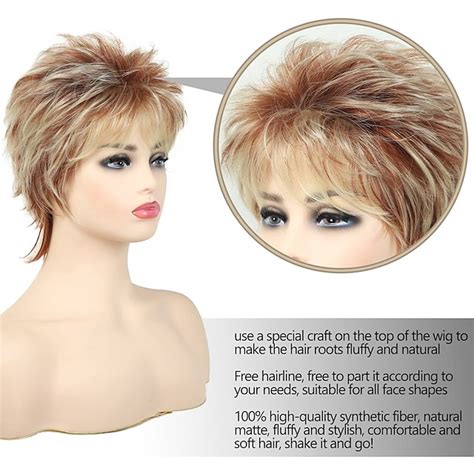 Short Mixed Blonde Pixie Cut Wigs For White Women Wavy Layered Blonde