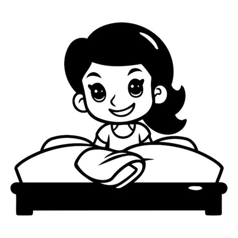 Una niña linda durmiendo en la cama ilustración vectorial al estilo de