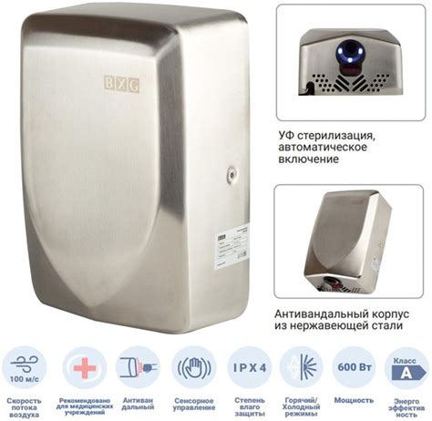 BXG-JET-3100A UV высокоскоростная (100 м/с) антивандальная сушилка для ...