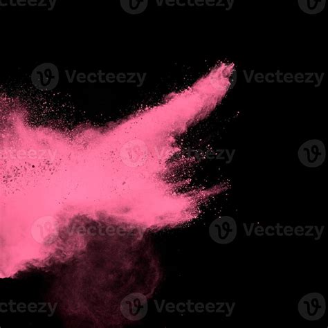 Pink Powder Explosion On Black Background Pink Dust Splash Cloud On