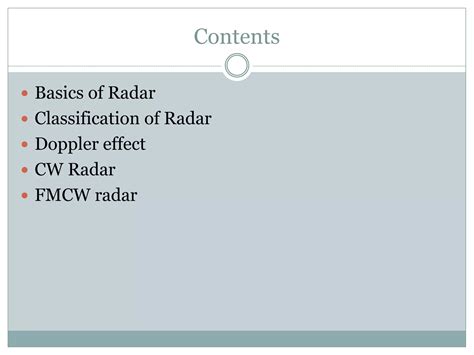Precision Systems Of Cw Fm Short Range Radar For