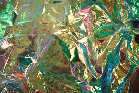 Crumpled Iridescent Foil With A Real Texture Unfocused Holographic