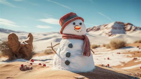 Num Deserto Um Boneco De Neve Um Chap U Vermelho Ia Generativa