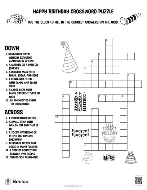 Happy Birthday Crossword Puzzle Beeloo Printable Crafts And