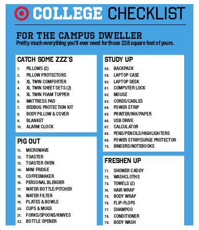 Dorm Room Checklist Template - 9+ Free Word, PDF Documents Download