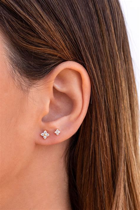 Tiny Dainty Flower Shaped 4 CZ Stud Earrings Etsy