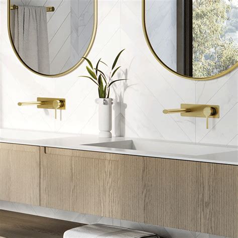 Phoenix Vivid Slimline Oval Wall Basin Mixer Set 175mm Brushed Gold