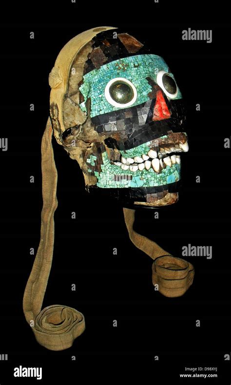 Turquoise mosaic mask of Tezcatlipoca, Mixtec-Aztec, AD 1400-1521. A ...