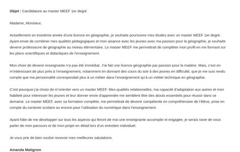 Lettre De Motivation Master Meef Anglais Nd Degr