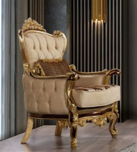 Casa Padrino Luxus Barock Sessel Beige Braun Gold Prunkvoller