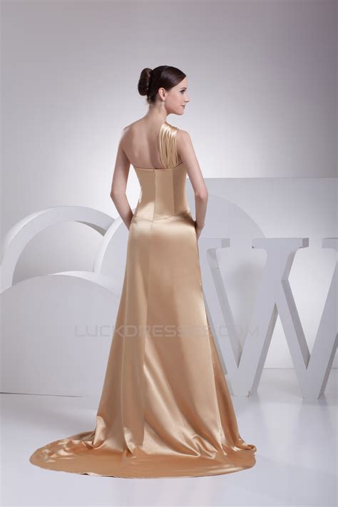 Silk Like Satin Sheath Column One Shoulder Prom Formal Evening Dresses