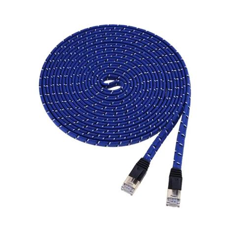 1m Cat7 Ethernet Cable Blue Nylon Braided High Speed 10Gbps Pure Copper ...