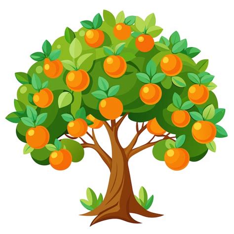 Un Dibujo De Un Rbol Con Naranjas Y Hojas Verdes Vector Premium