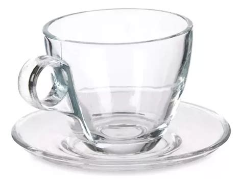 Set X Unidades Taza Con Plato Transparente Vidrio Ml Mercadolibre