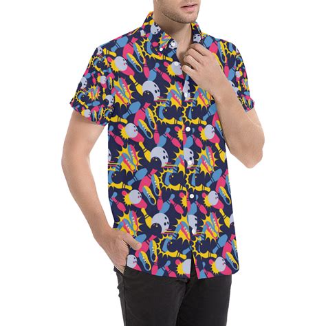 Bowling Pattern Print Design 02 Mens Short Sleeve Button Up Shirt