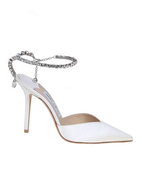 Jimmy Choo Slingback Saeda 100 In Satin With Applied Crystals In White