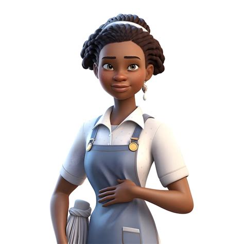 Premium Ai Image Illustration Of A Young African American Maid With Apron