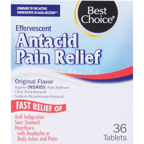 Best Choice Effervescent Antacid Pain Relief Original Flavor Tablets 36