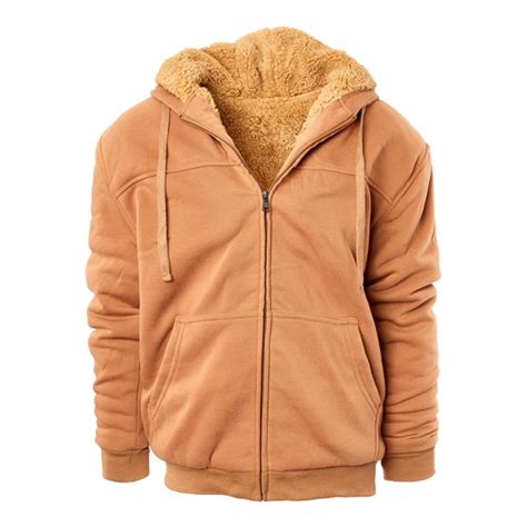 Heavyweight Sherpa Lined Full Zip Mens Fleece Hoodie Camel M