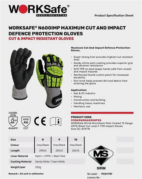 WORKSafe N600IMP NITRILE MICROFOAM PALM COATED TPR IMPACT SAFETY