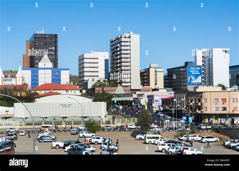 Windhoek Namibia Africa modern skyline with skyscrapers and downtown a ...