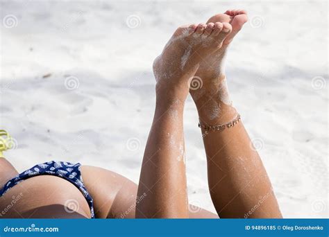 Woman S Beautiful Legs On The Beach Stock Image Image Of Landscape