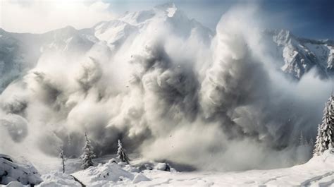 Premium AI Image | Snow avalanche in the mountains a powerful cloud