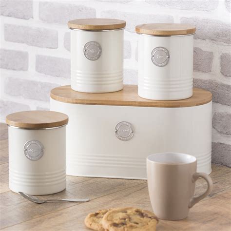 Typhoon Living Cream Bread Bin Tea Coffee And Sugar Canisters Cream