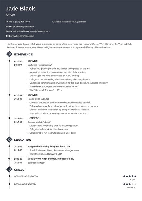 Job Description For A Server On A Resume Resume Server Samples Example