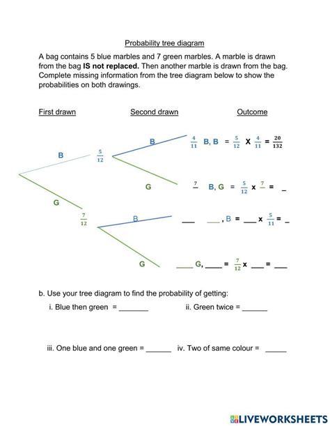 Probability Tree diagram without replacement worksheet | Live ... - Worksheets Library