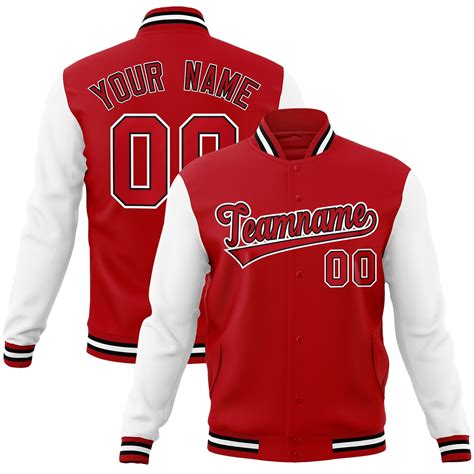 Custom Red White Black Raglan Sleeves Varsity Full Snap Letterman Jack