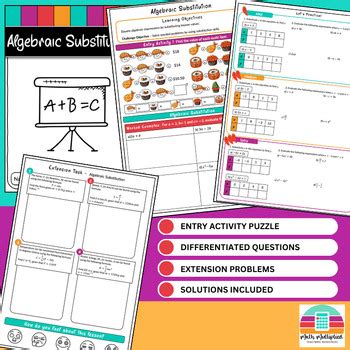 Evaluating Algebraic Expression Worksheet Algebraic Substitution FREEBIE