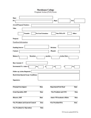 Fillable Online Morehouse Proposal Action Form PAF Morehouse