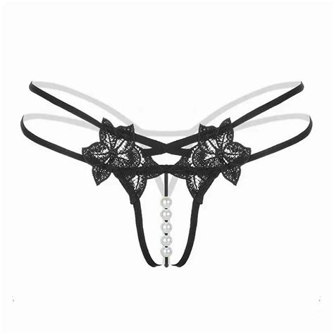 Tangas Women Sexy Women Underwear Lace Crotchless Thong Mesh Pearl