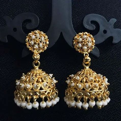 White Beads High Quality Indian Made Big Size Oxidized Jhumka Earring