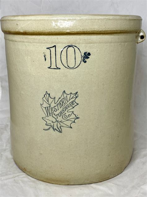 Antique 10 Gallon Western Stoneware Ceramic Crock Maple Leaf Etsy