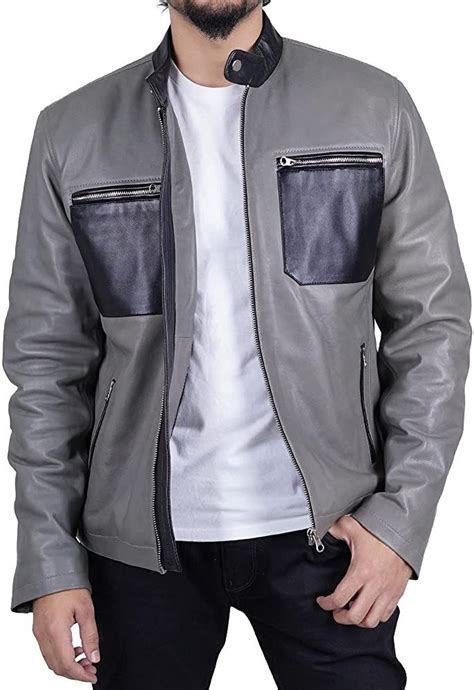 Men S Motorcycle Grey Leather Jacket Real Sheepskin Retro Cafe Racer