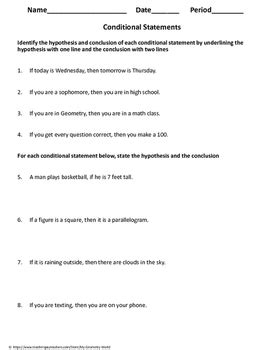 Geometry Conditional Statements Worksheets