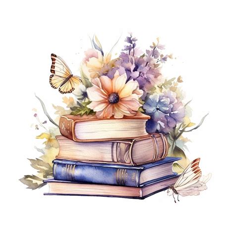 Premium Photo | A watercolor illustration of a stack of books with a ...