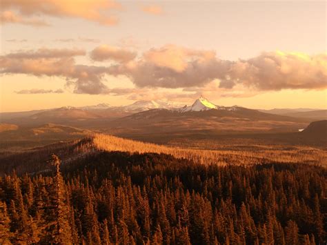 Sunset Over Mt Washington And Three Sisters Area On Pacific Crest